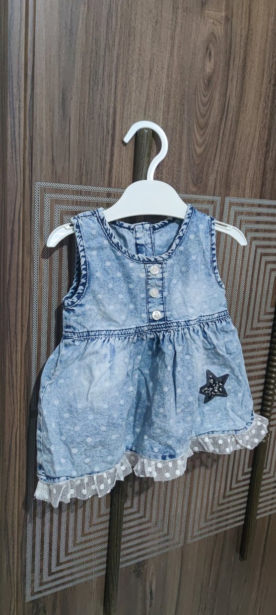 Kız Çocuk Renkli Denim Elbise - Görsel 5