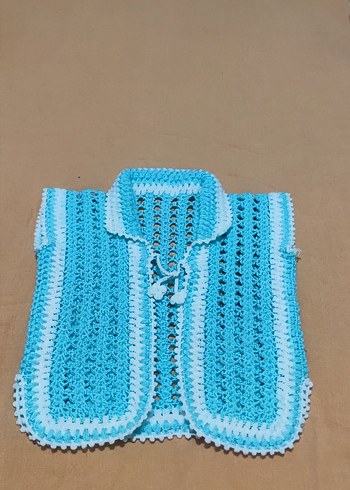 Kız Çocuk Mavi Örgü Bohem Yelek - Görsel 4