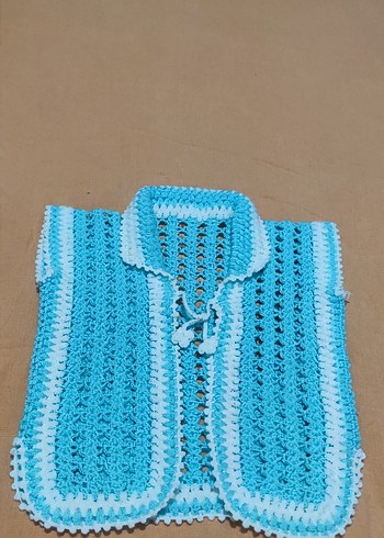 Kız Çocuk Mavi Örgü Bohem Yelek - Görsel 3