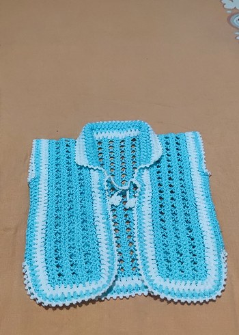 Kız Çocuk Mavi Örgü Bohem Yelek - Görsel 2