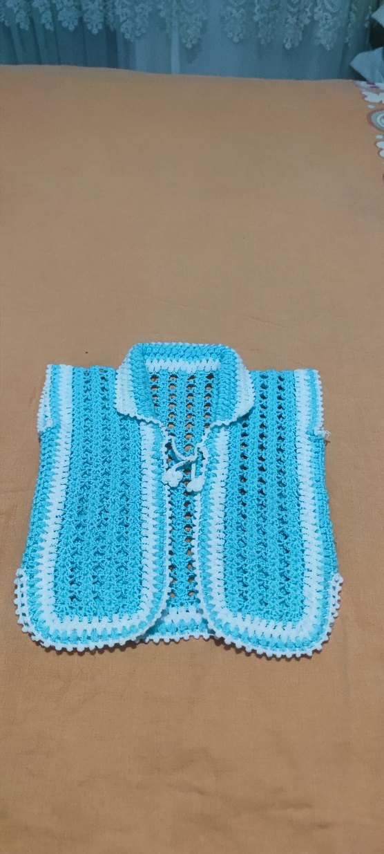 Kız Çocuk Mavi Örgü Bohem Yelek - Görsel 4