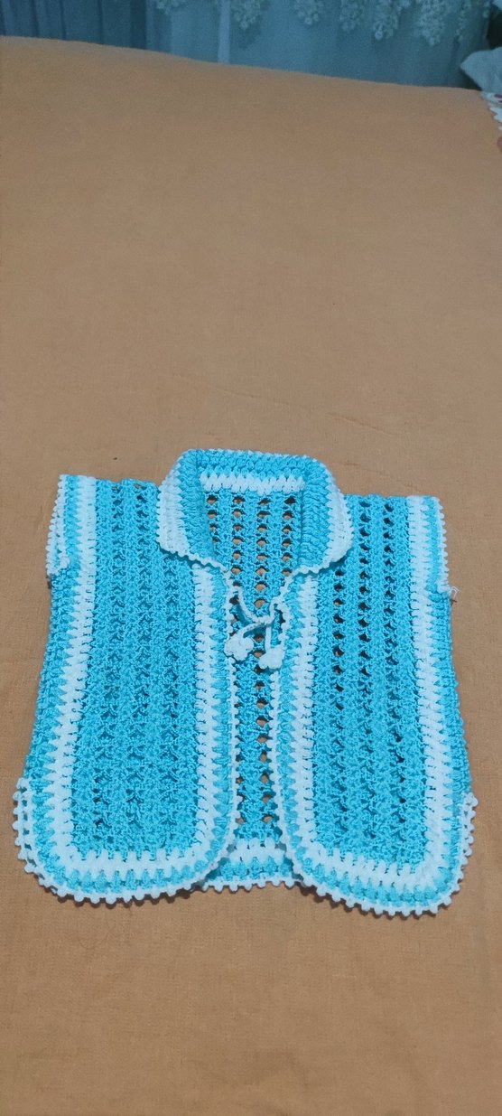 Kız Çocuk Mavi Örgü Bohem Yelek - Görsel 3