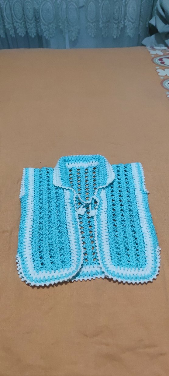 Kız Çocuk Mavi Örgü Bohem Yelek - Görsel 2