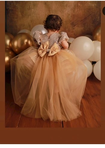 Bej Nakışlı Çocuk Abiye Elbise - Görsel 6