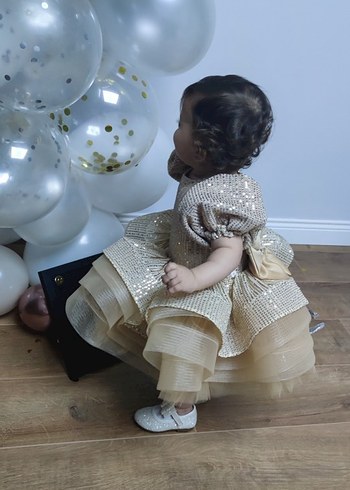 Bej Nakışlı Çocuk Abiye Elbise - Görsel 8