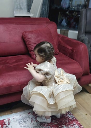 Bej Nakışlı Çocuk Abiye Elbise - Görsel 7