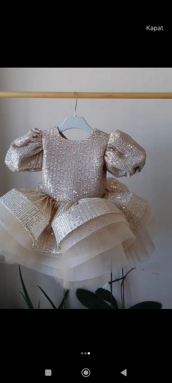 Bej Nakışlı Çocuk Abiye Elbise - Görsel 2