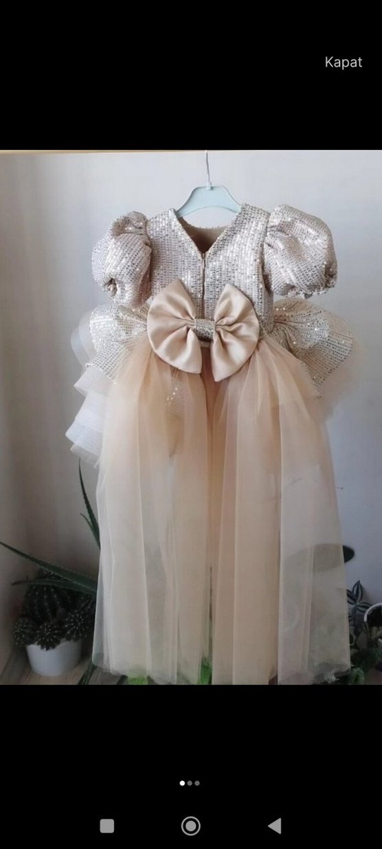 Bej Nakışlı Çocuk Abiye Elbise - Görsel 3