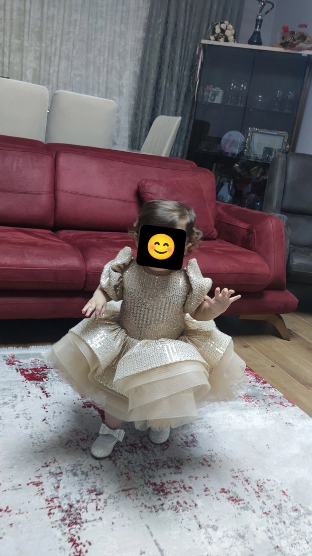 Bej Nakışlı Çocuk Abiye Elbise - Görsel 4