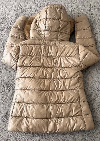 l Beden camel Renk Zara Bej Kapüşonlu Kadın Kısa Mont