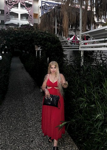 Kırmızı Straplez Gotik Uzun Elbise