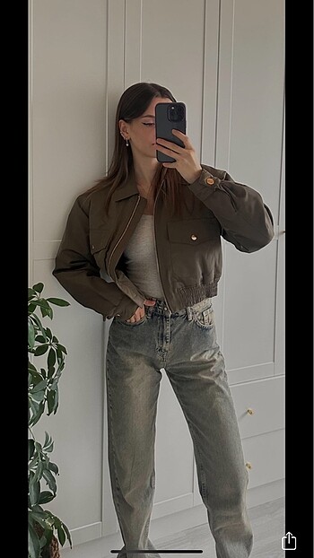 xs Beden haki Renk Mango crop ceket