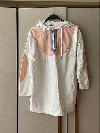 Beyaz önü fermuarlı sweatshirt tunik