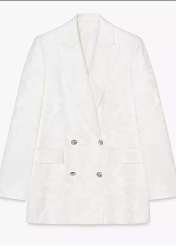 Beyaz Düğmeli Kadın jakarlı Blazer Ceket