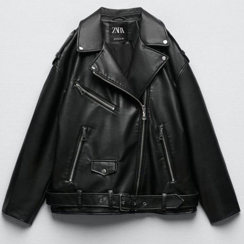 Kadın Siyah Deri Biker Ceket - Görsel 3