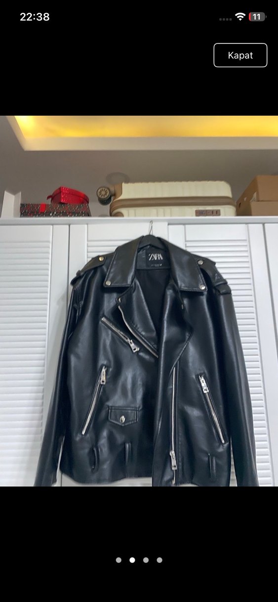 Zara Siyah Biker Deri Ceket - Görsel 2