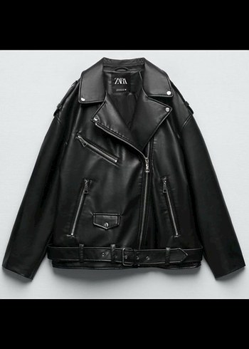 Siyah Deri Kadın Biker Ceket - Görsel 2