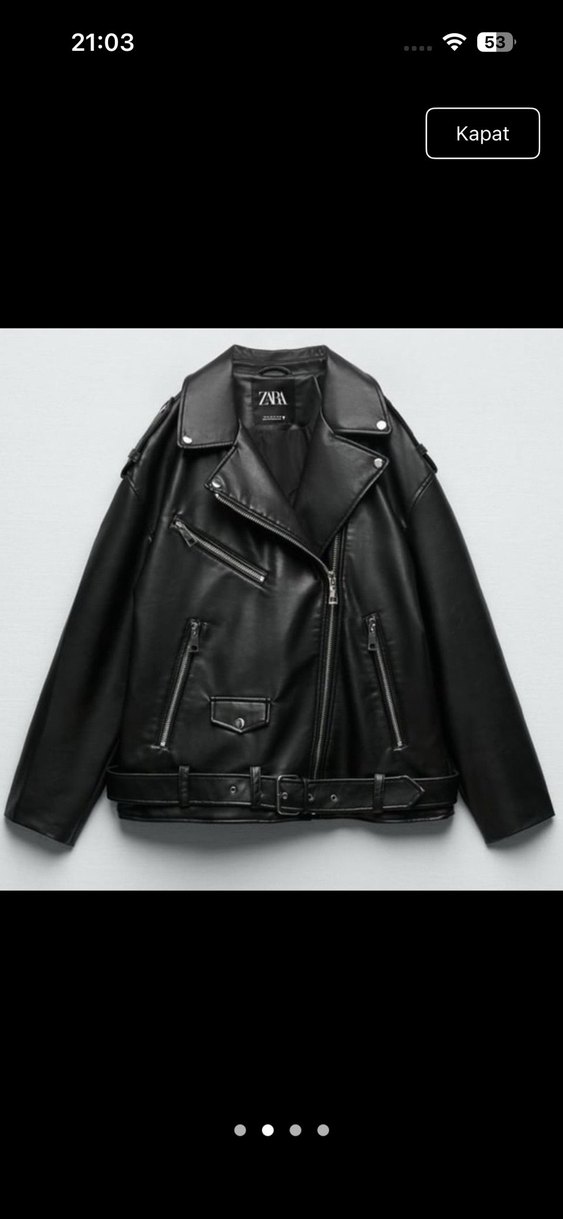 Siyah Deri Kadın Biker Ceket - Görsel 2