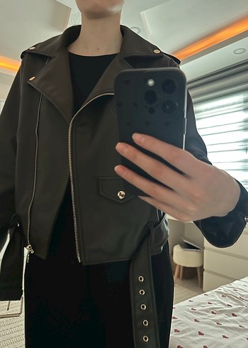 Kahveren  Kemerli deri Ceket - Görsel 2