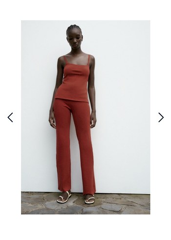 Zara Kadın Kahverengi Midi Düz Paça Pantolon