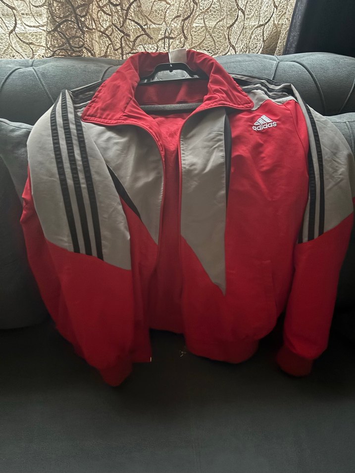 Adidas Kırmızı Gri Erkek Fermuarlı Yağmurluk - Görsel 2