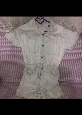 Gri Kısa Denim Tulum - Görsel 4