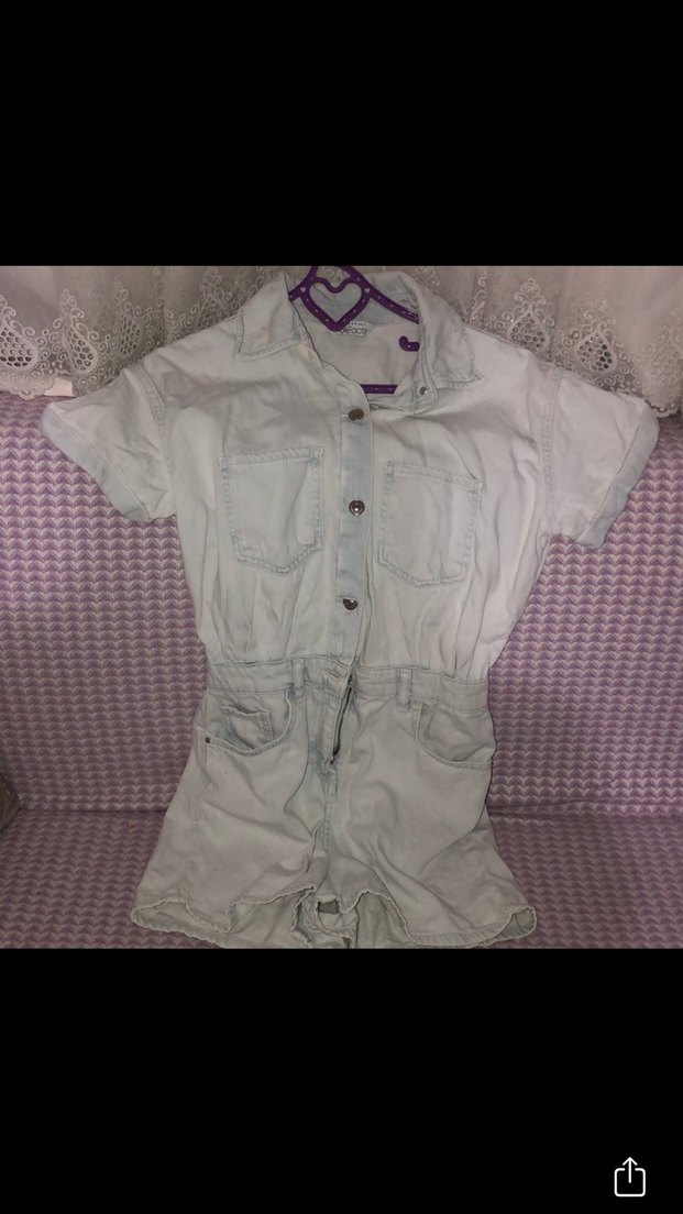 Gri Kısa Denim Tulum - Görsel 4