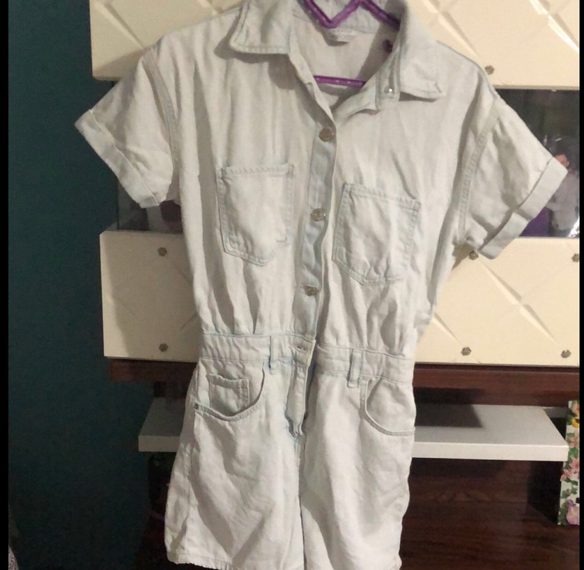 Gri Kısa Denim Tulum - Görsel 2