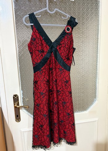 Kırmızı Dantelli Gotik Uzun Abiye Elbise after elbisesi - Görsel 2