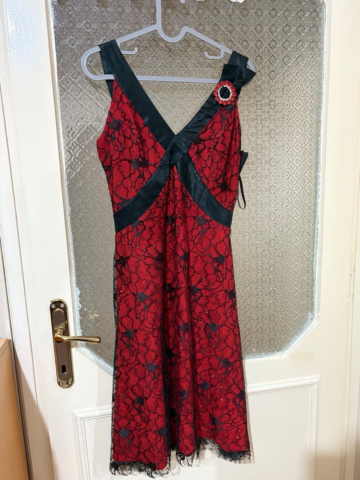 Kırmızı Dantelli Gotik Uzun Abiye Elbise after elbisesi - Görsel 2