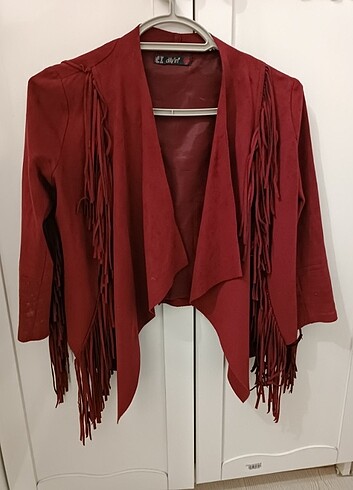 Bordo püsküllü ceket