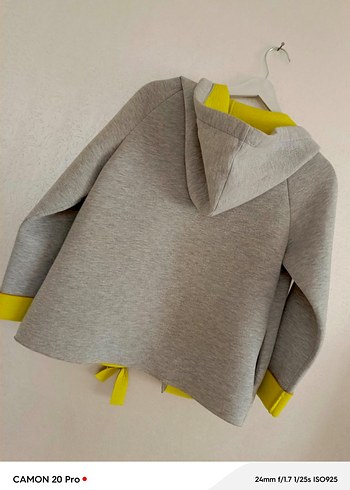 Gri Kapüşonlu Fermuarlı Ceket - Görsel 5