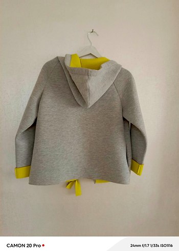 Gri Kapüşonlu Fermuarlı Ceket - Görsel 6