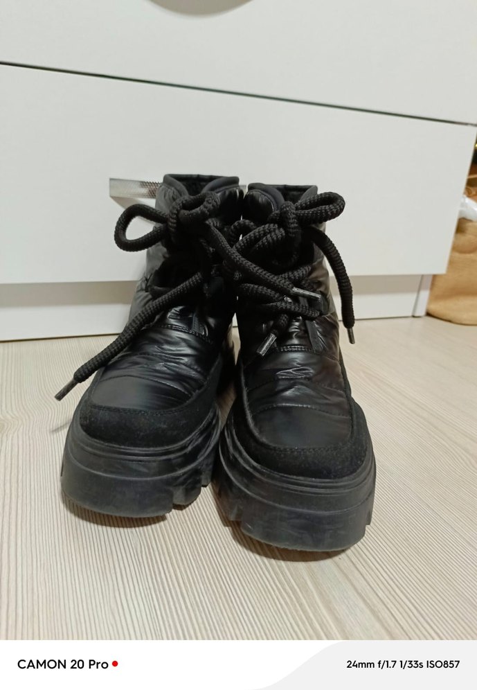 Siyah Platform Topuklu Lastik Kadın Bot - Görsel 4