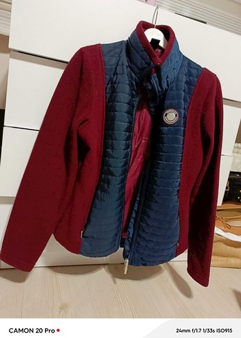 Bordo Kadın Mont, Yüksek Yakalı, Düğmeli - Görsel 2