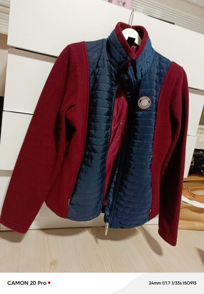 Bordo Kadın Mont, Yüksek Yakalı, Düğmeli - Görsel 2