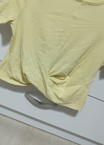 Sarı Kısa Kollu Basic Kadın Tişört - Görsel 3
