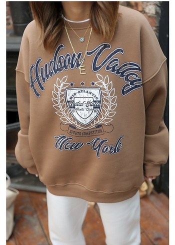 Diğer Kadın Kahverengi Baskılı Oversize Sweatshirt