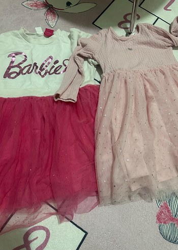 Pembe Uzun Kollu Kız Elbisesi Fırfırlı