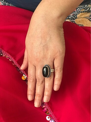  Beden siyah Renk Hint gümüşü doğal taşlı yüzük