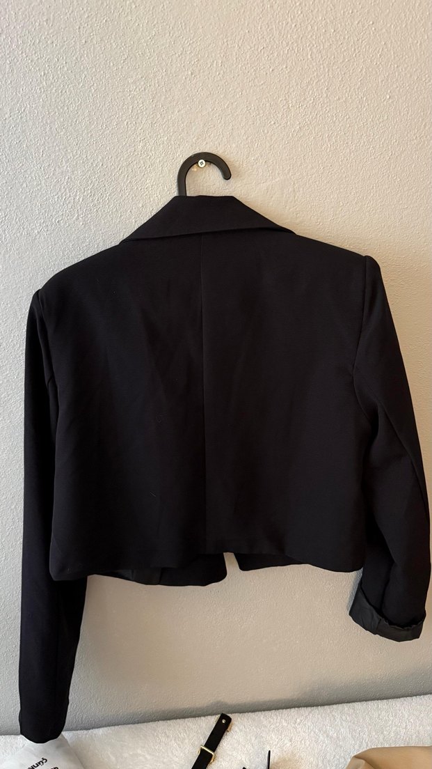 Düğmeli Siyah Midi Kadın Blazer - Görsel 3