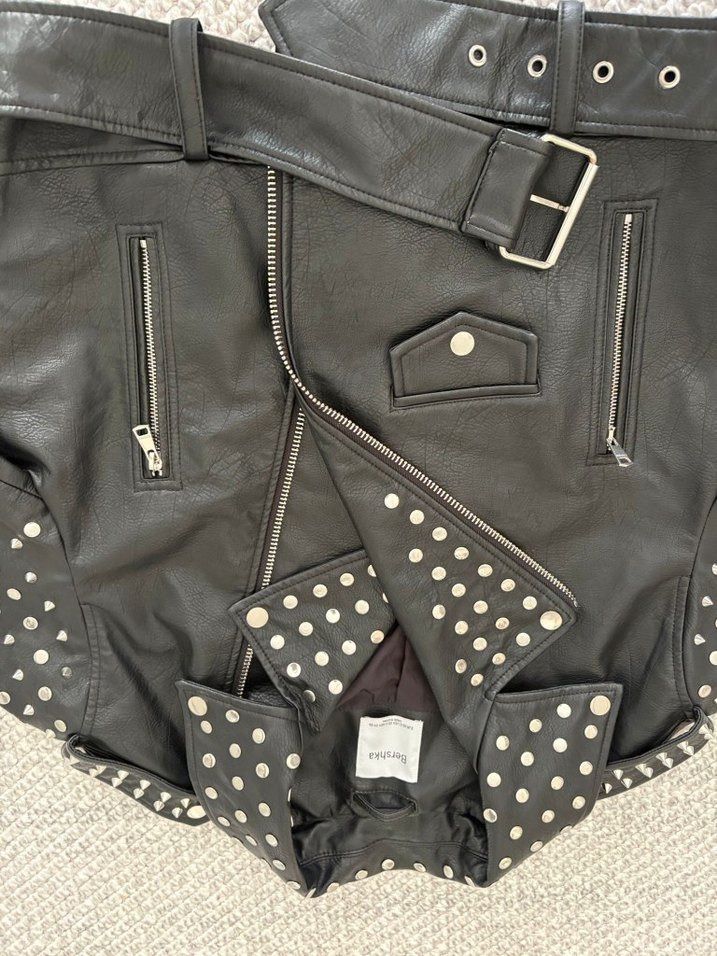 Siyah Tokalı Biker Deri Ceket - Görsel 4