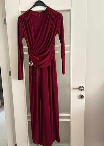 Bordo Drapeli Uzun Abiye Elbise - Görsel 3