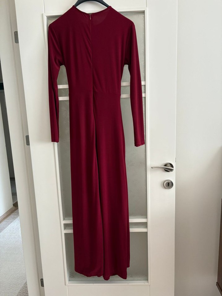 Bordo Drapeli Uzun Abiye Elbise - Görsel 2