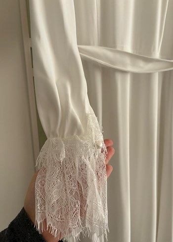 Uzun Beyaz Kadın Elbise, Püsküllü, V Yaka - Görsel 5