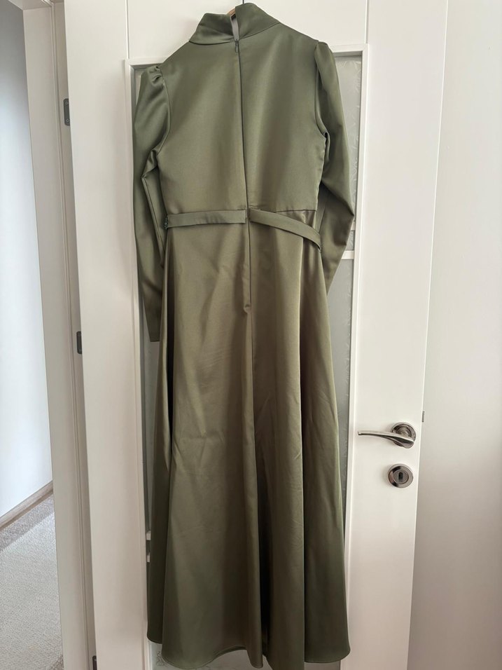 Kadın Parlak Haki Uzun Abiye Elbise - Görsel 2