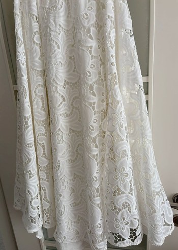 Dantel İşlemeli Beyaz Uzun Nişan Elbises - Görsel 4