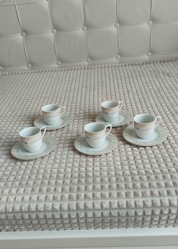 Beyaz ve Gri Desenli 5lı Kahve Fincan Seti - Görsel 3