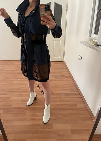 xs Beden mavi Renk Kadın Şeffaf Kemerli Midi Trençkot