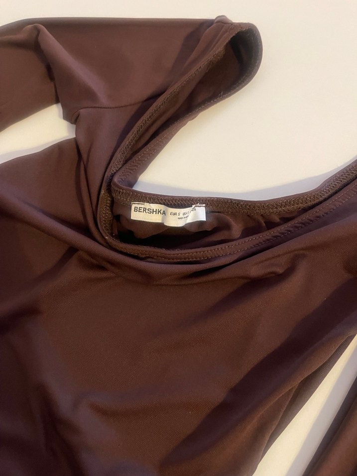 Kahverengi V Yakalı Uzun Kollu Kadın Bluz - Görsel 2